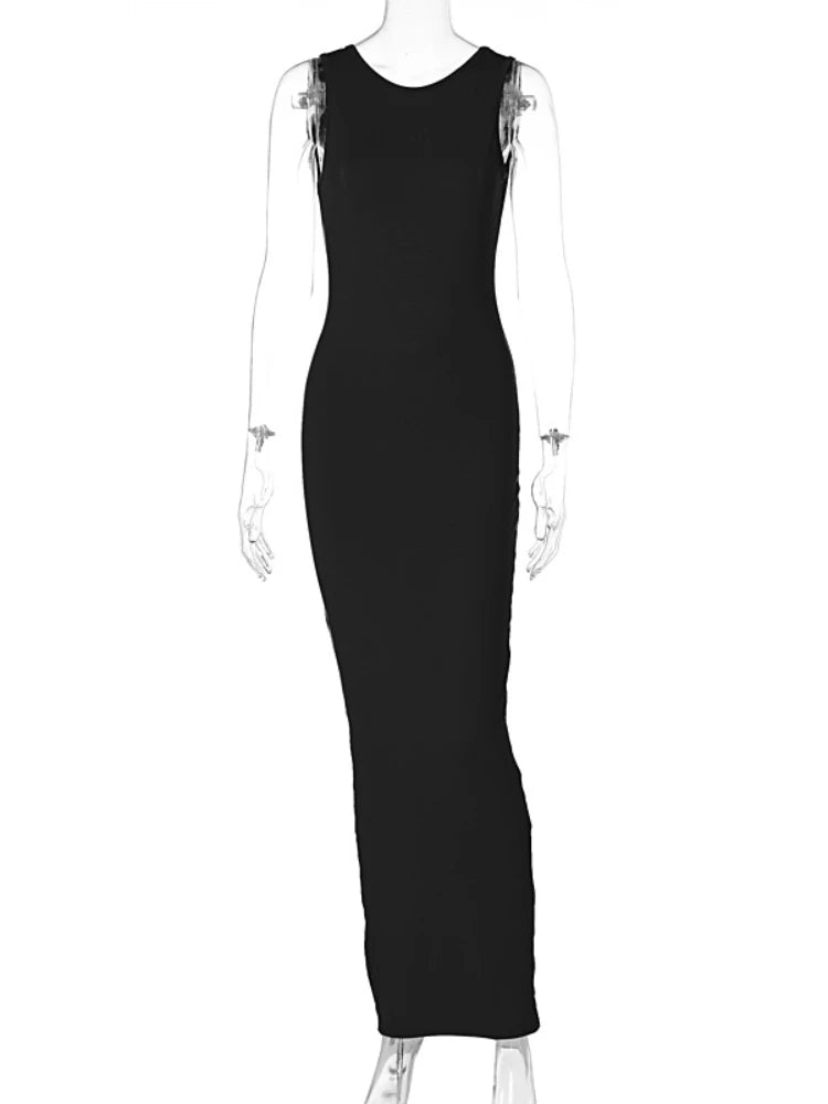 Sexy Open Back Backless Split Slim Bodycon Maxi Dress Women Solid Color Evening Party Dress Maxi Dress Milanni Fashion black M 