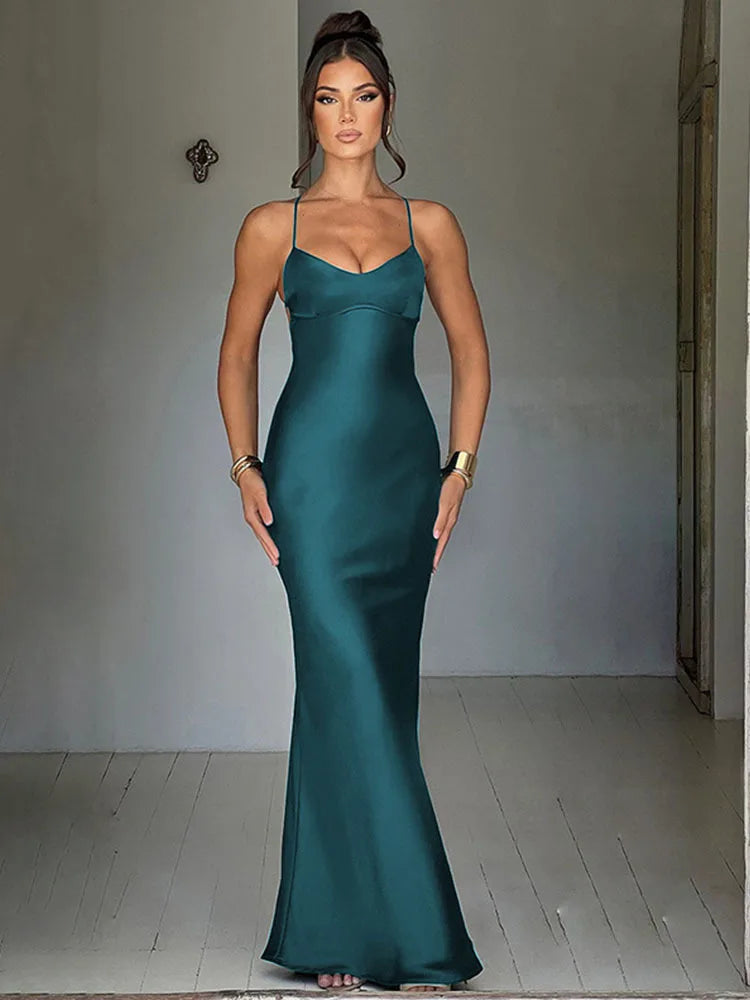 Satin Backless Slim Sexy Mermaid Dress Elegant Night Club Party Dress  Milanni Fashion L 9693green 