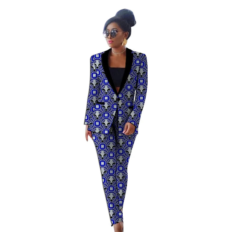 Women's Traditional Handmade Cutting Female Blazer + Pant Colorful Print African Wedding Outfit  Milanni Fashion 5 4XL 