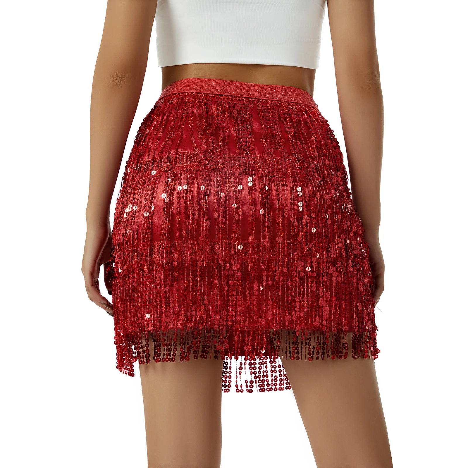 Sequined Fringe Mini Skirt Glitter Elastic Waist Skirt for Dance and Rave Parties Stylish Night Out Wear Milanni Fashion