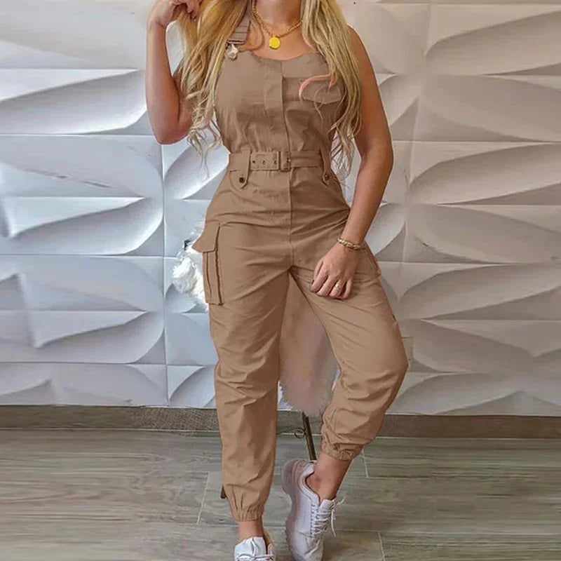 Fashion Simplicity Solid Jumpsuit Elegant Workwear Sleeveless Straps Pants Casual Skinny High Waist Jumpsuit  Milanni Fashion   