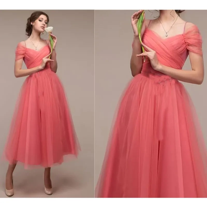 Romantic Off Shoulder Dress Elegant Long Party Wedding Cocktail Bridesmaid Mesh Tulle Midi Prom Dress Milanni Fashion