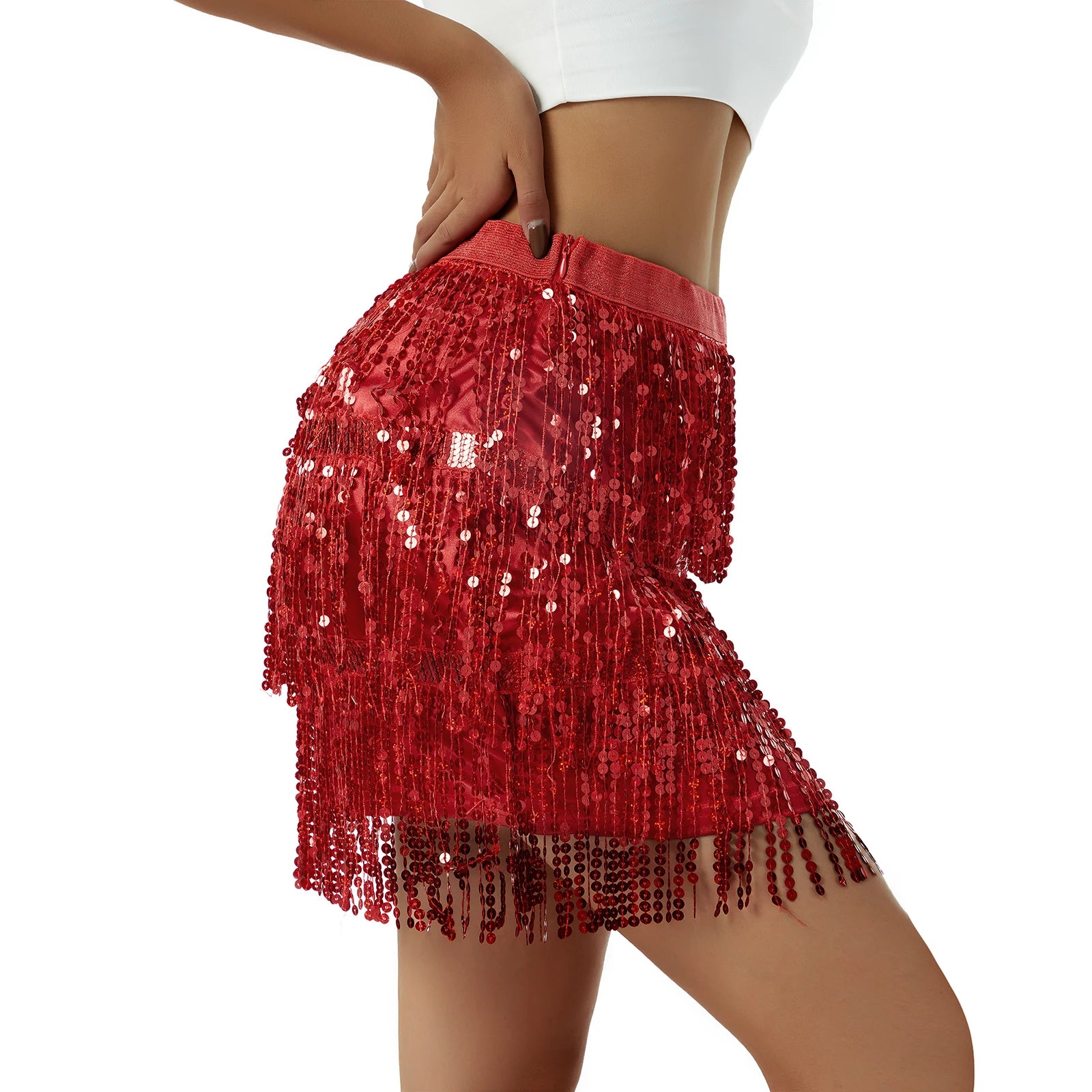 Sequined Fringe Mini Skirt Glitter Elastic Waist Skirt for Dance and Rave Parties Stylish Night Out Wear Milanni Fashion