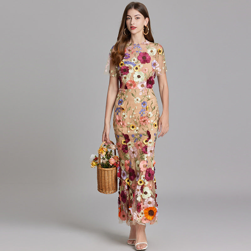 Verena | Women's Sheer Maxi Dress with Blumenstickerei