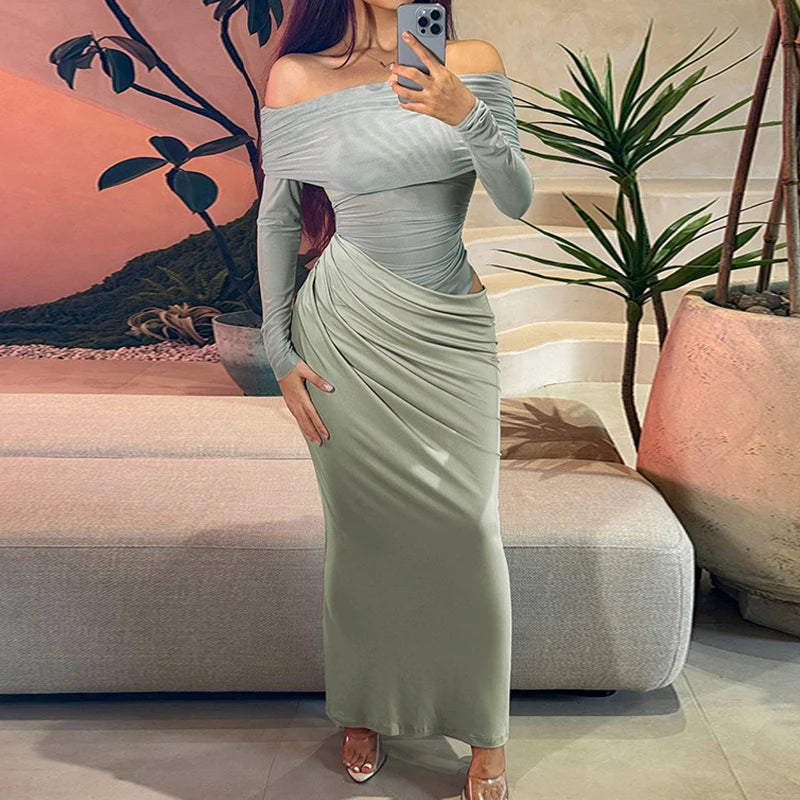 Sexy Light Mesh Solid Color Transparent Bodycon Dress for Women Club Party Dress Fashion Maxi Dress Milanni Fashion