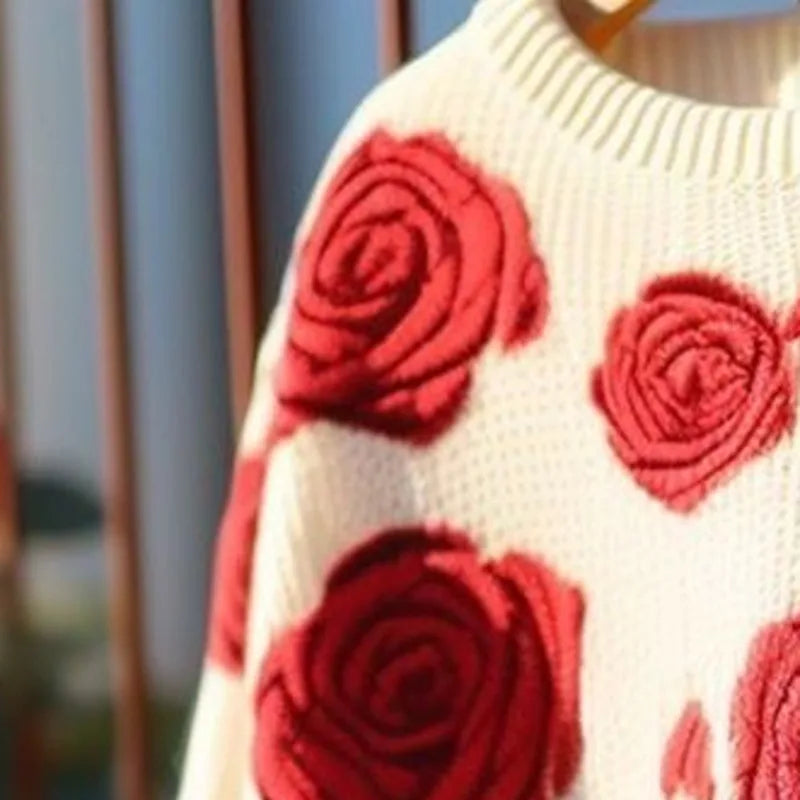 Winter Knitted Red Rose Top Oversized Loose Pullover Sweater for Women Cozy Stylish Fashion Top Milanni Fashion