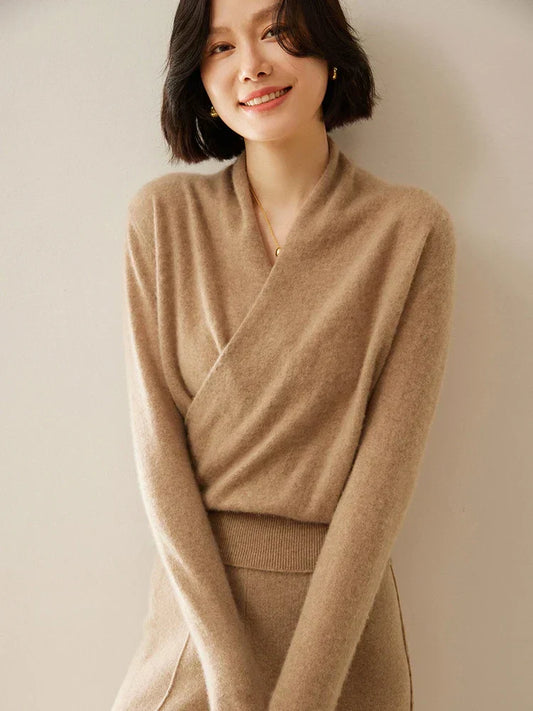 Laura | Women's Elegant Wrap Sweater with Crossover Design