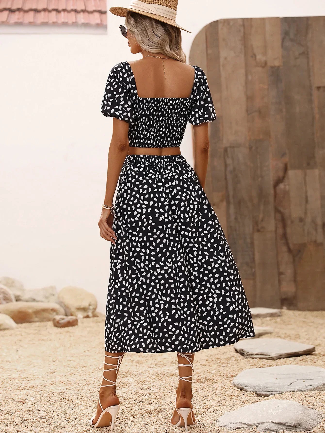 Printed Two-Piece Set for Women V-Neck Short Sleeve Top and Long Slit Skirt Fashion Party Outfit Milanni Fashion