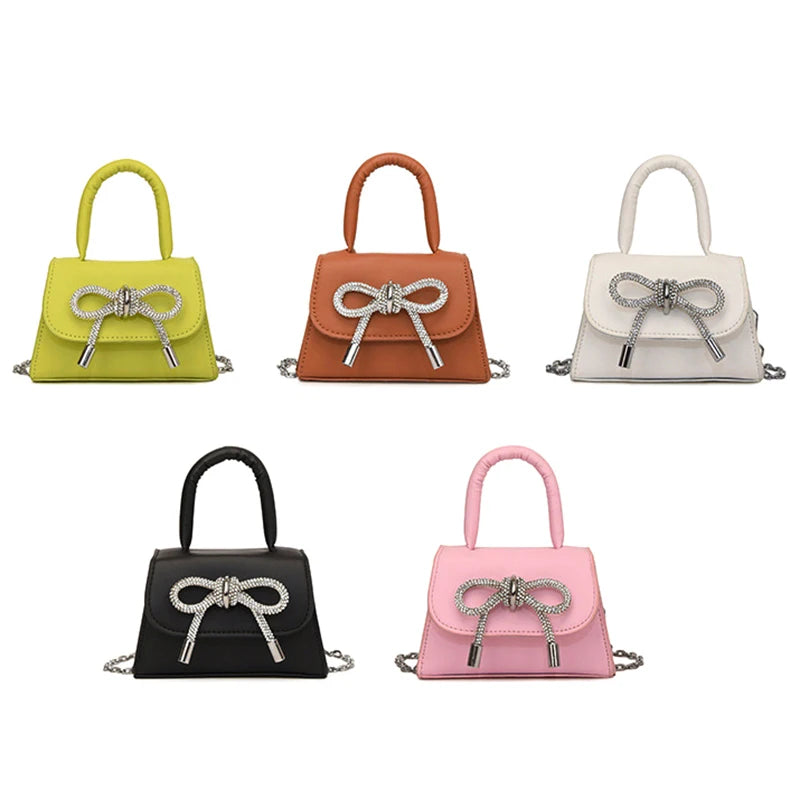 Bow Design Solid Color Mini Shoulder Bag PU Leather Flap Crossbody Bag  Milanni Fashion   