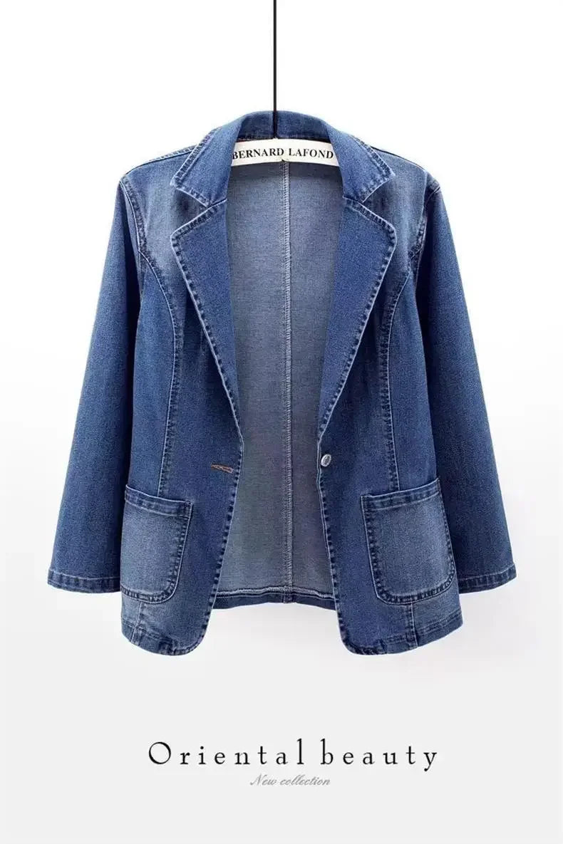 Denim Coat Turn Down Collar Jeans Full Sleeve Jackets Casual Fit Elegant Splice Open Stitch Autumn Coat Milanni Fashion