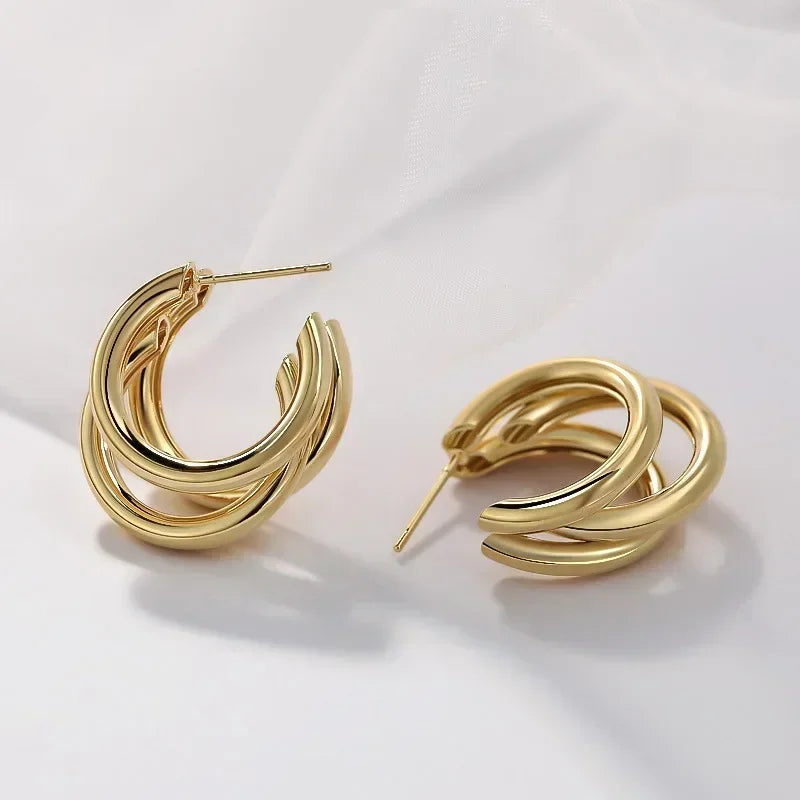 Vintage Stainless Steel Hoop Earrings Fashionable Geometric Round Circle Design for Women Milanni Fashion Gold