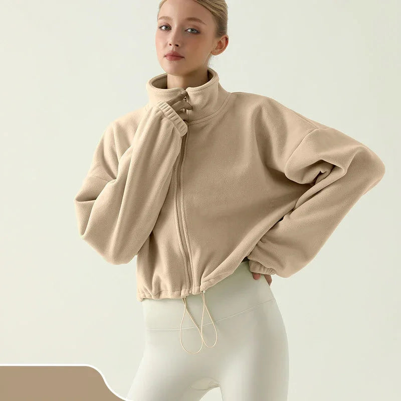 Long Sleeve Sports Jacket Loose Comfortable Warm Gym Top Activewear Running Coats Workout Clothes Milanni Fashion Khaki S