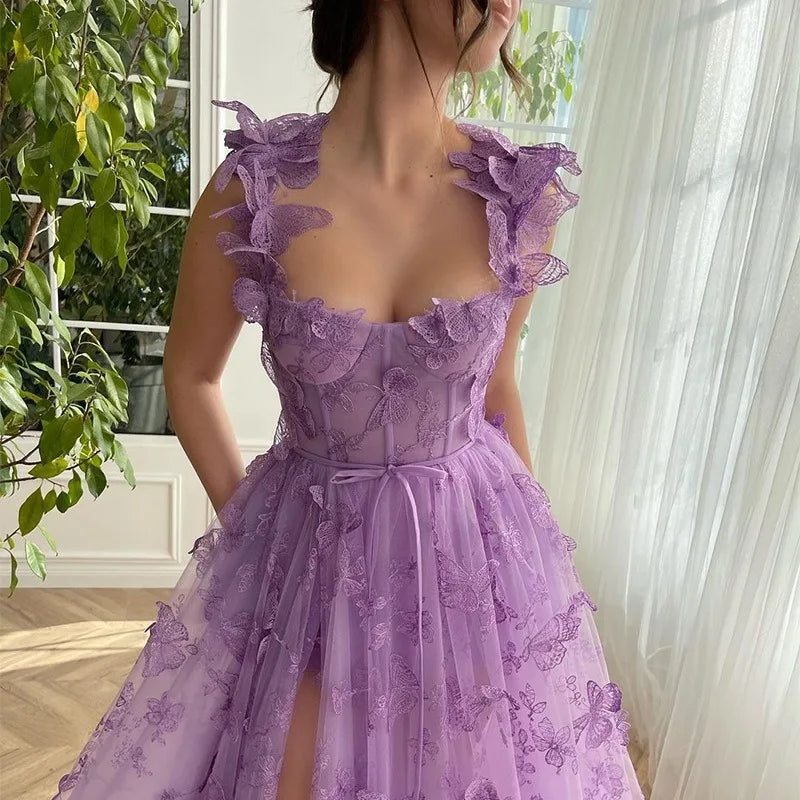 Women's Clothing Tulle Spaghetti Straps Sleeveless High Slit Dress Dresses Milanni Fashion   