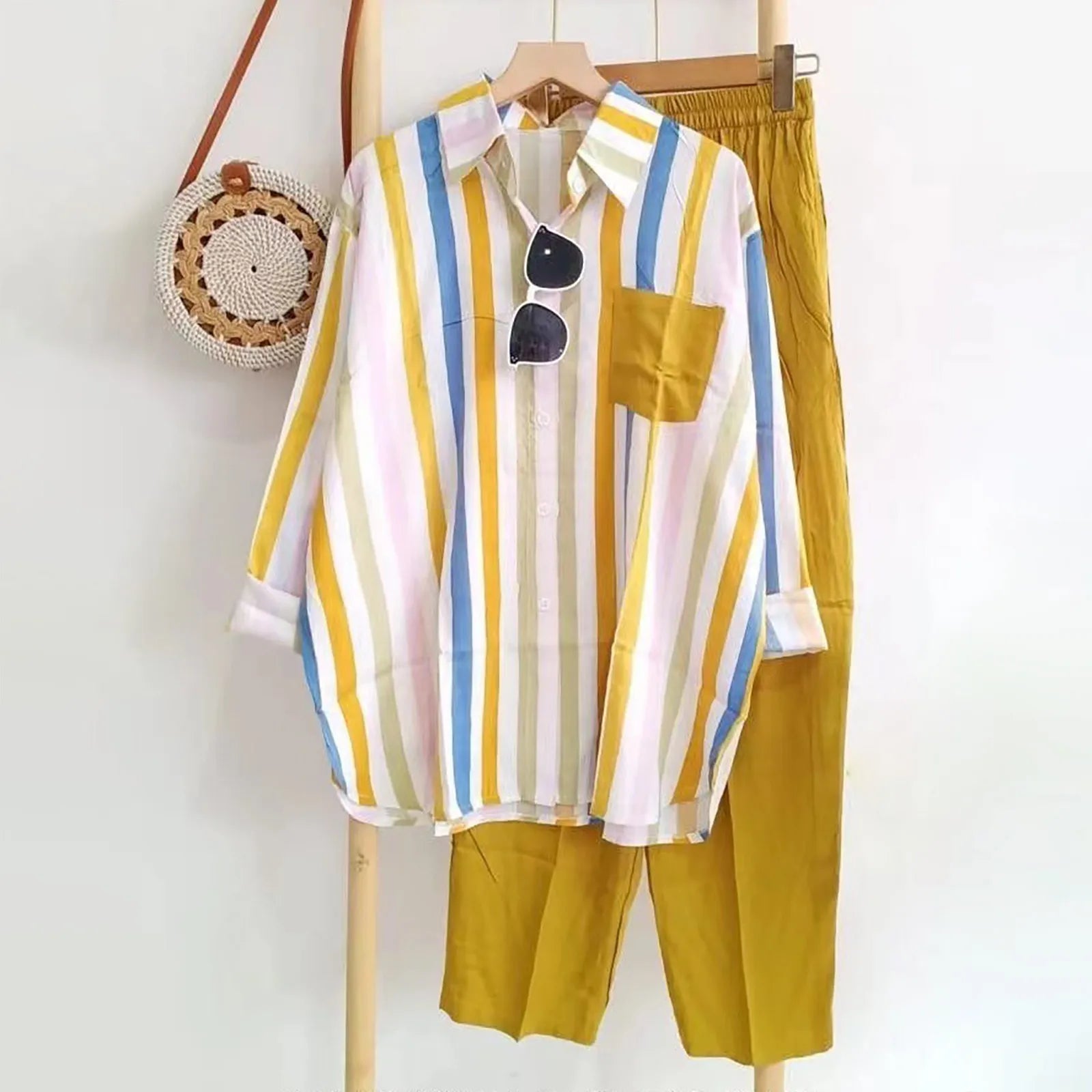 Women 2024 Women Two Piece Set Chic Elegant Women's Pants And Blouse Set  Milanni Fashion Yellow XXL CN