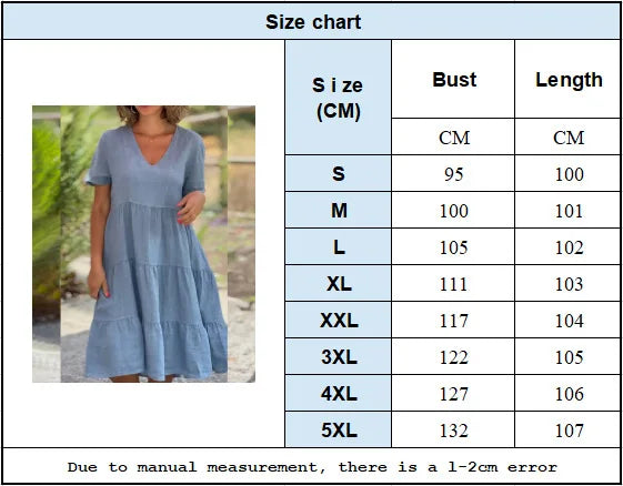 Trendy V-Neck Pullover Dress Loose Mid-Length Swing Casual Summer Dress for Women Milanni Fashion