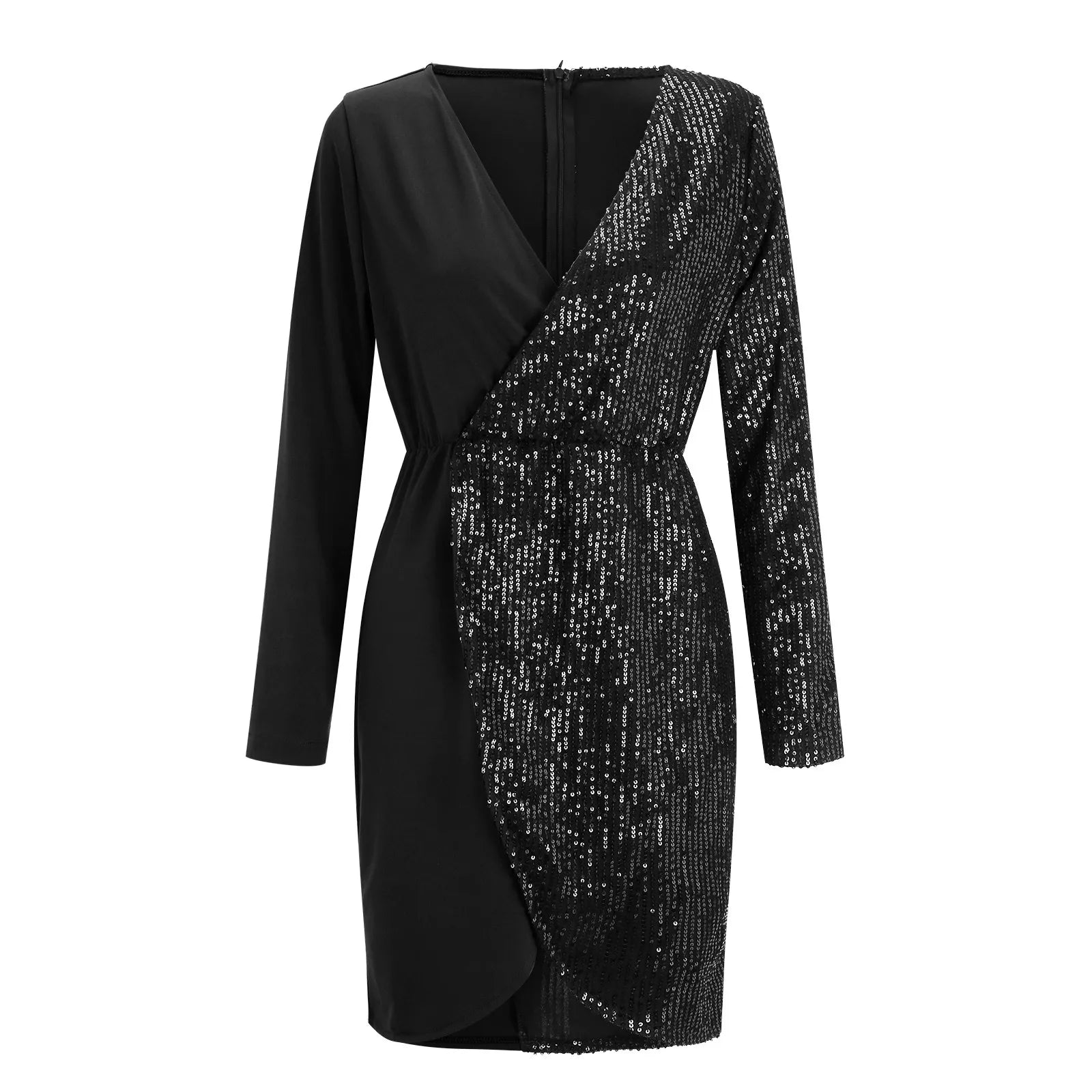 Deep V-Neck Long Sleeve Sequins Trendy Dress for Women Elegant Stylish Evening Wear Dress Milanni Fashion