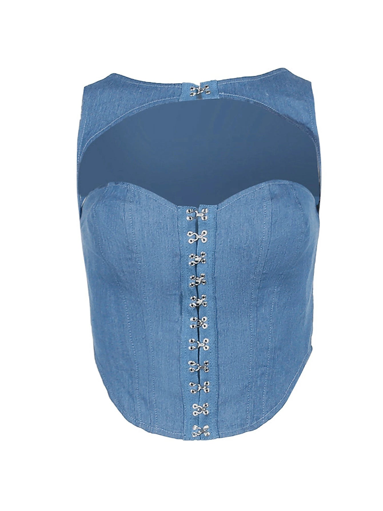 Hook Buckle V-neck Design Slim Fit Waist Tied Hollowed Out Denim Tank Top Stylish Women's Top Milanni Fashion