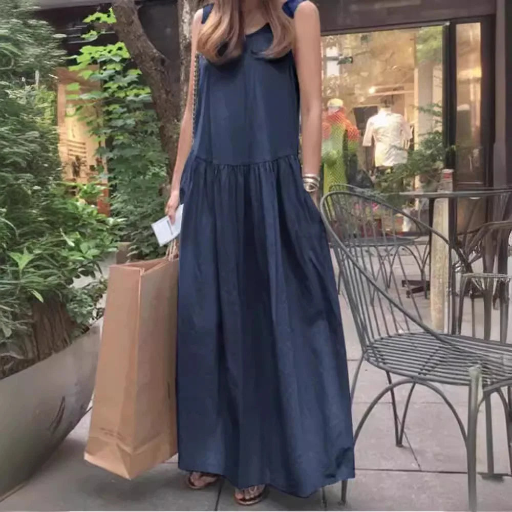 Women Cotton Linen Loose Long Maxi Dress - Elegant Maxi Dress Maxi Dress Milanni Fashion   