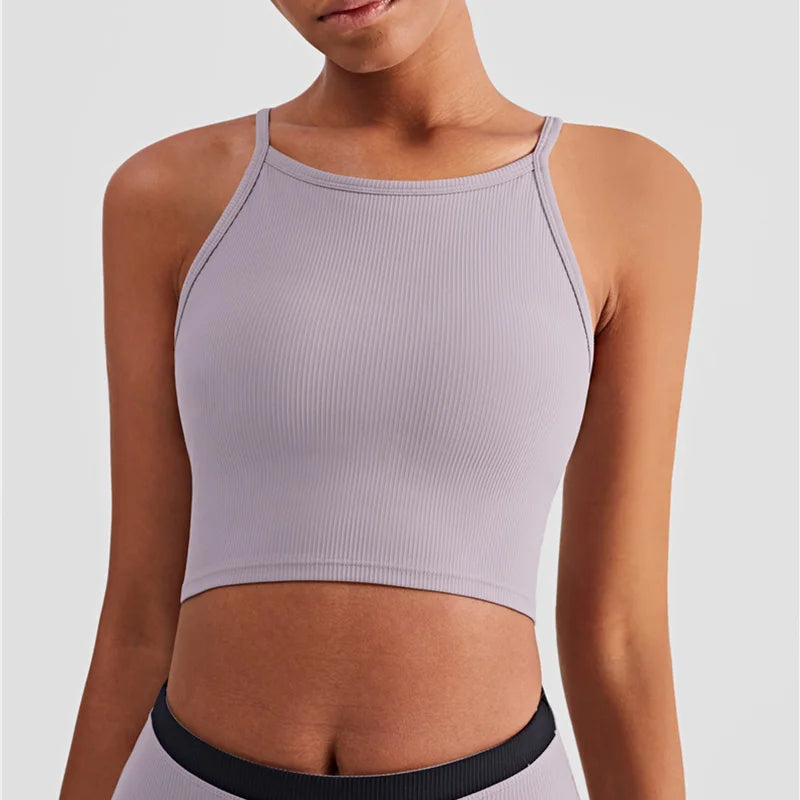 Ribbed Push-Up Crop Top Fitness Corset Women's Sport Strap Bra for Gym and Yoga Activewear Milanni Fashion