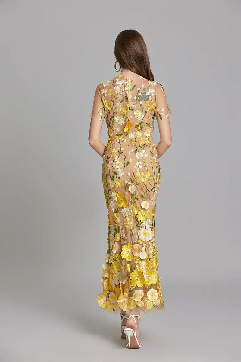 Verena | Women's Sheer Maxi Dress with Blumenstickerei