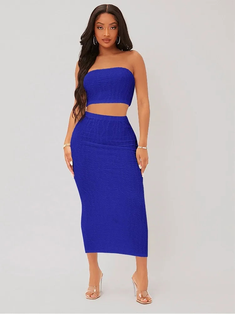 Solid Color Wrap Crop Top & Skirt Set Casual Two Piece Outfit for Women Stylish & Elegant Milanni Fashion