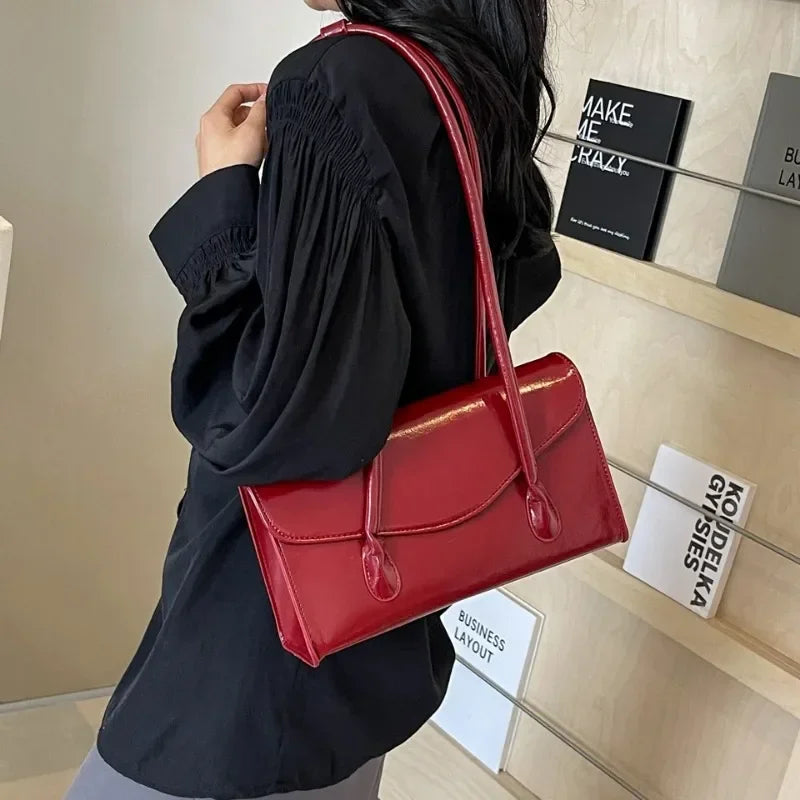 PU Solid Square Fashion Shoulder Bag Hasp Simple Versatile High Quality Commuting Handbag for Women Milanni Fashion