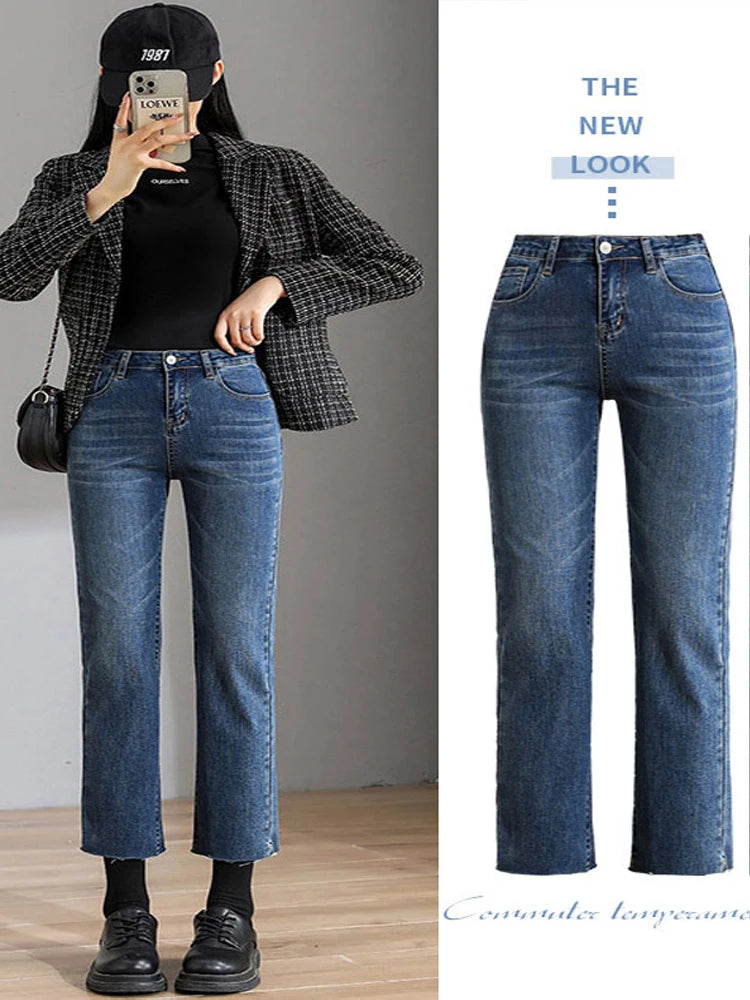 Black High-Waist Streetwear Jeans Elastic Straight-Leg Denim Pants for Women  Milanni Fashion   