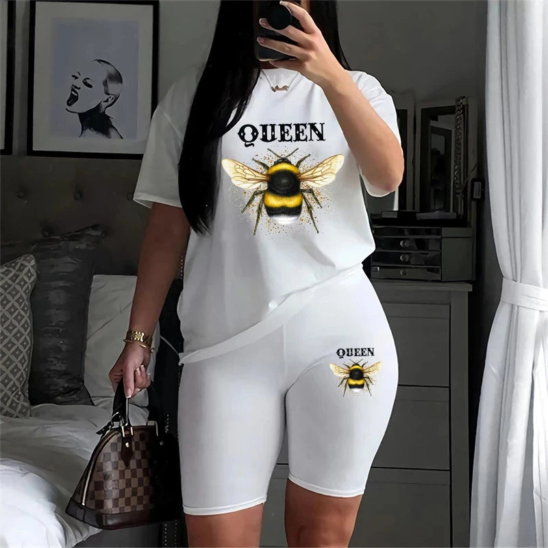 Short Sleeve O-Neck Tee Top and Pencil Shorts Tracksuit Outfit Graphic T-Shirt Jogging Suit Set Milanni Fashion