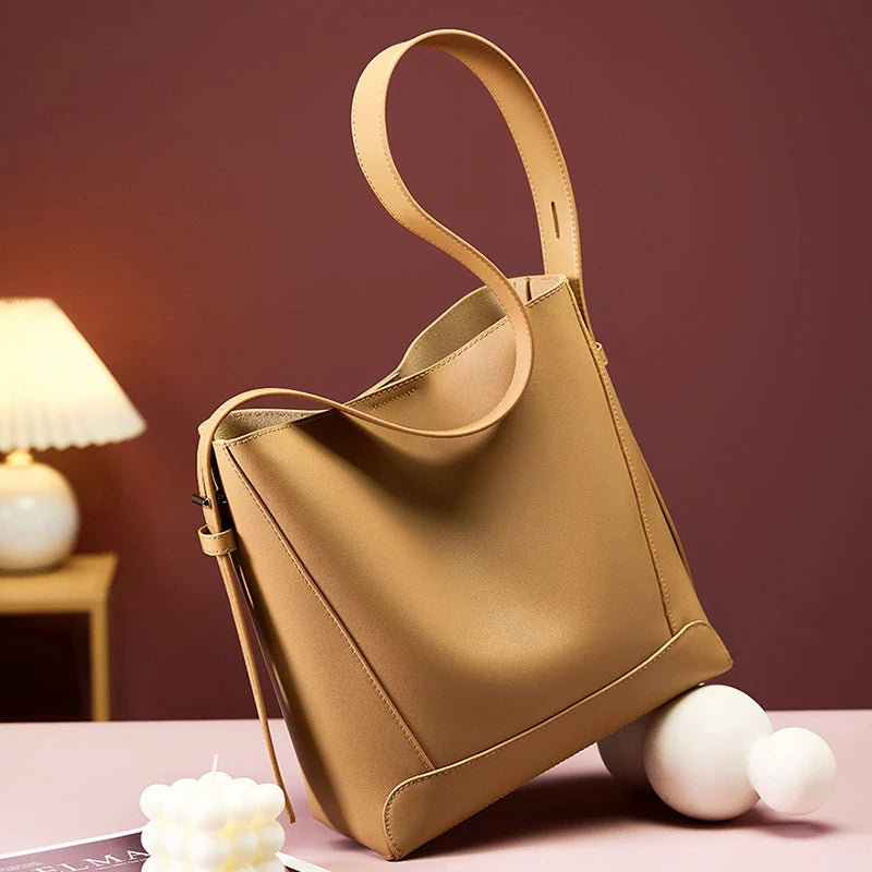 Genuine Leather Large Capacity Cowhide Bucket Bag Fashion Casual Crossbody Bag for Women Milanni Fashion