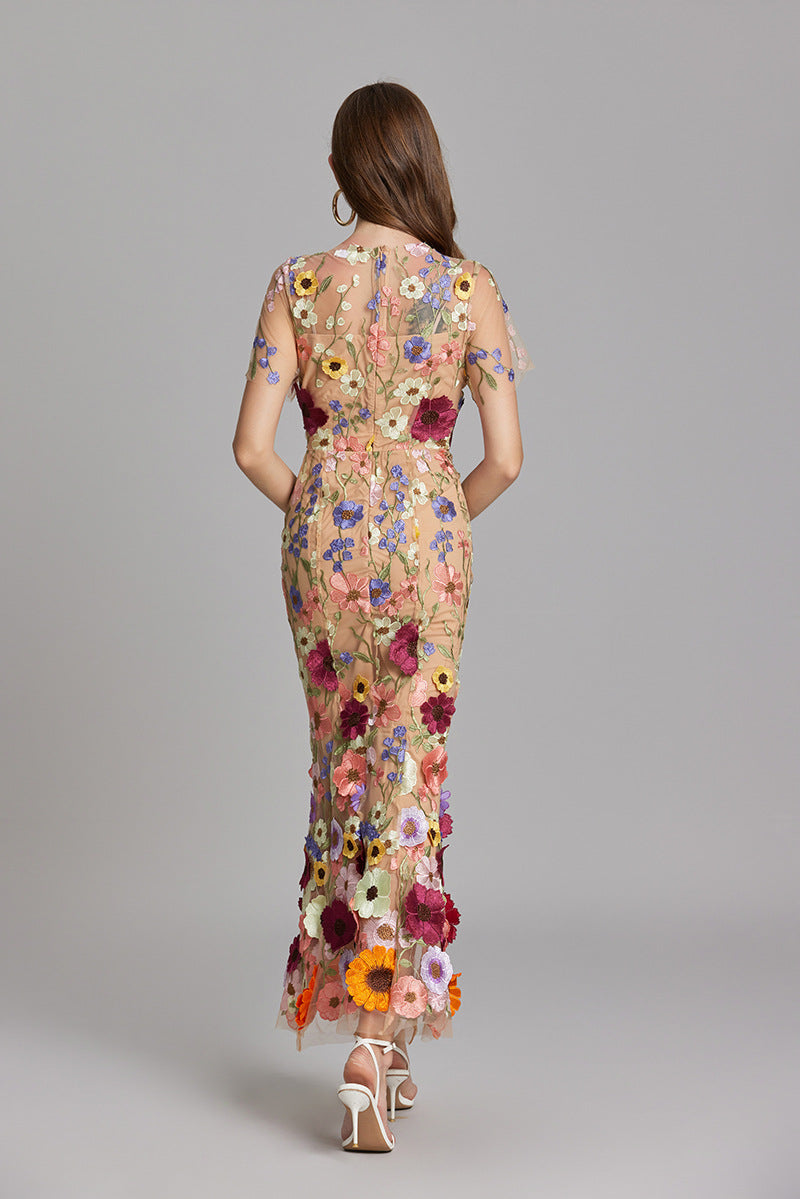 Verena | Women's Sheer Maxi Dress with Blumenstickerei