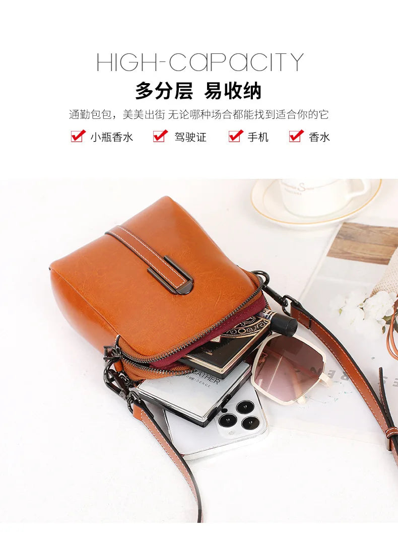 Cowhide Leather Crossbody Bag Fashionable Casual Shoulder Purse Trendy Everyday Handbag for Women Milanni Fashion