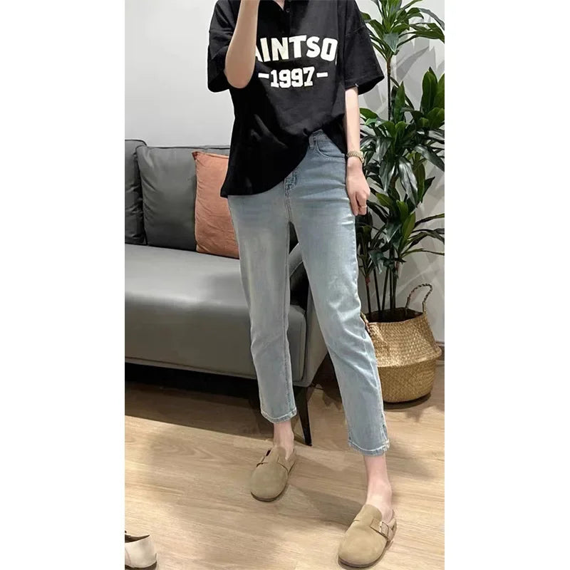 High-Waisted Slimming Straight-Leg Jeans for Women Petite Elastic Side Slit Trousers New Fashion Arrival Milanni Fashion