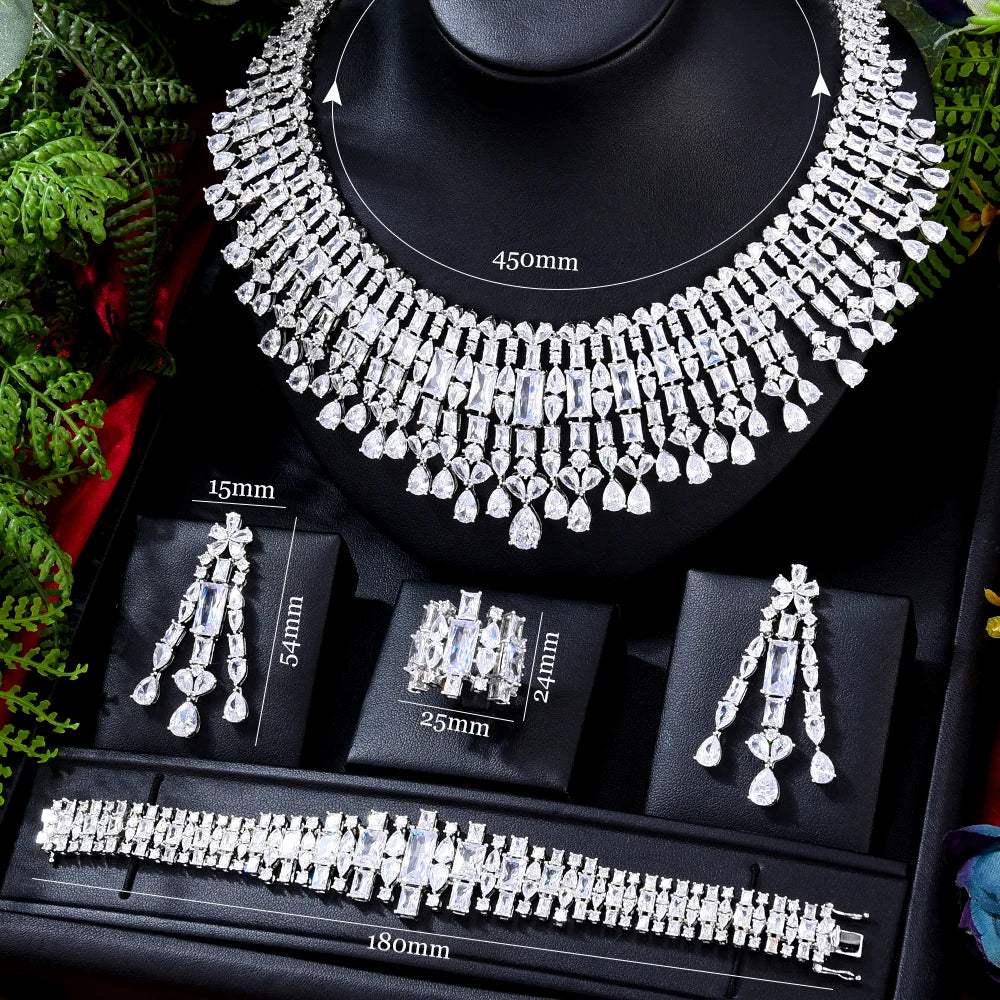 Double Layer Zircon Bridal Necklace With Earrings Trendy Jewelry Set For Women Jewelry Sets Milanni Fashion   