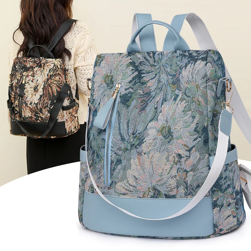 Flower Print Women's Backpack Large-Capacity Student Schoolbag Designer Travel Shoulder Bag Milanni Fashion