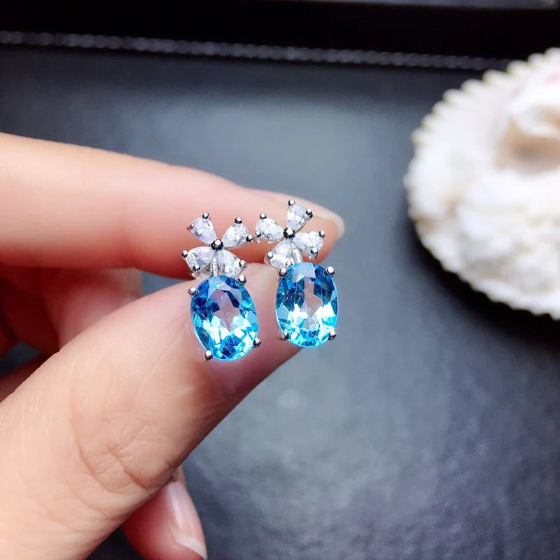 Fancy Sky Blue Stone Flower Earrings for Women Exquisite Daily Wear Statement Jewelry Milanni Fashion