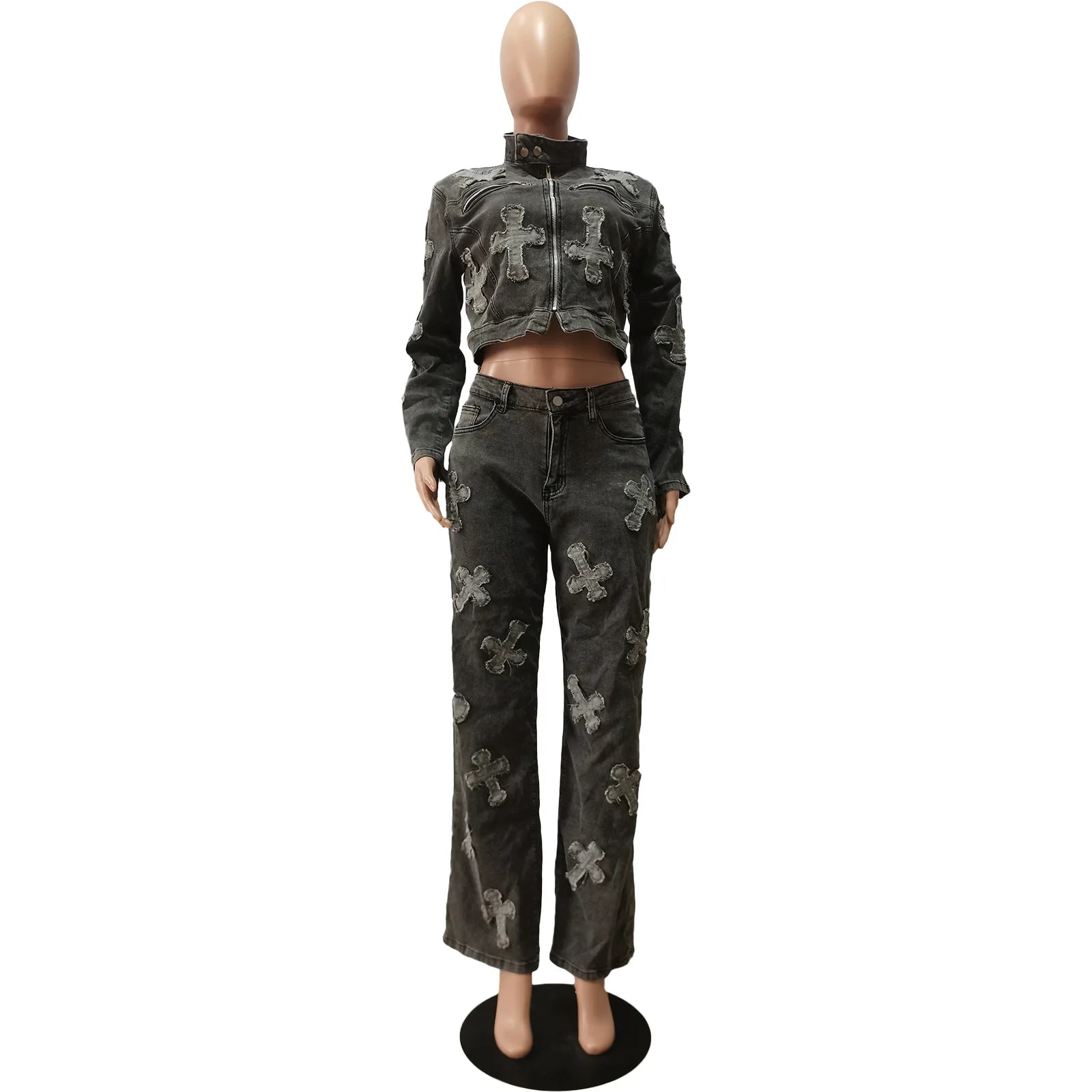 Sexy Women Elegant Jean Casual Matching Jacket +Trouser Two Piece Set  Milanni Fashion   