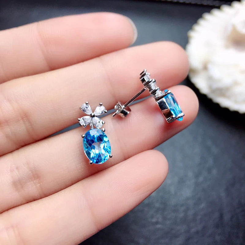 Fancy Sky Blue Stone Flower Earrings for Women Exquisite Daily Wear Statement Jewelry Milanni Fashion