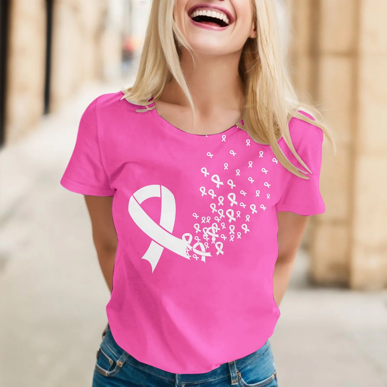 October Pink T-Shirt Breast Cancer Awareness Support Graphic Tee Stylish Comfortable Casual Wear Milanni Fashion