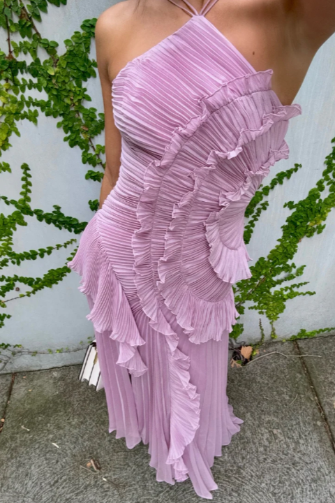 Elfriede | Women's Pleated Ruffle Halter Neck Midi Dress