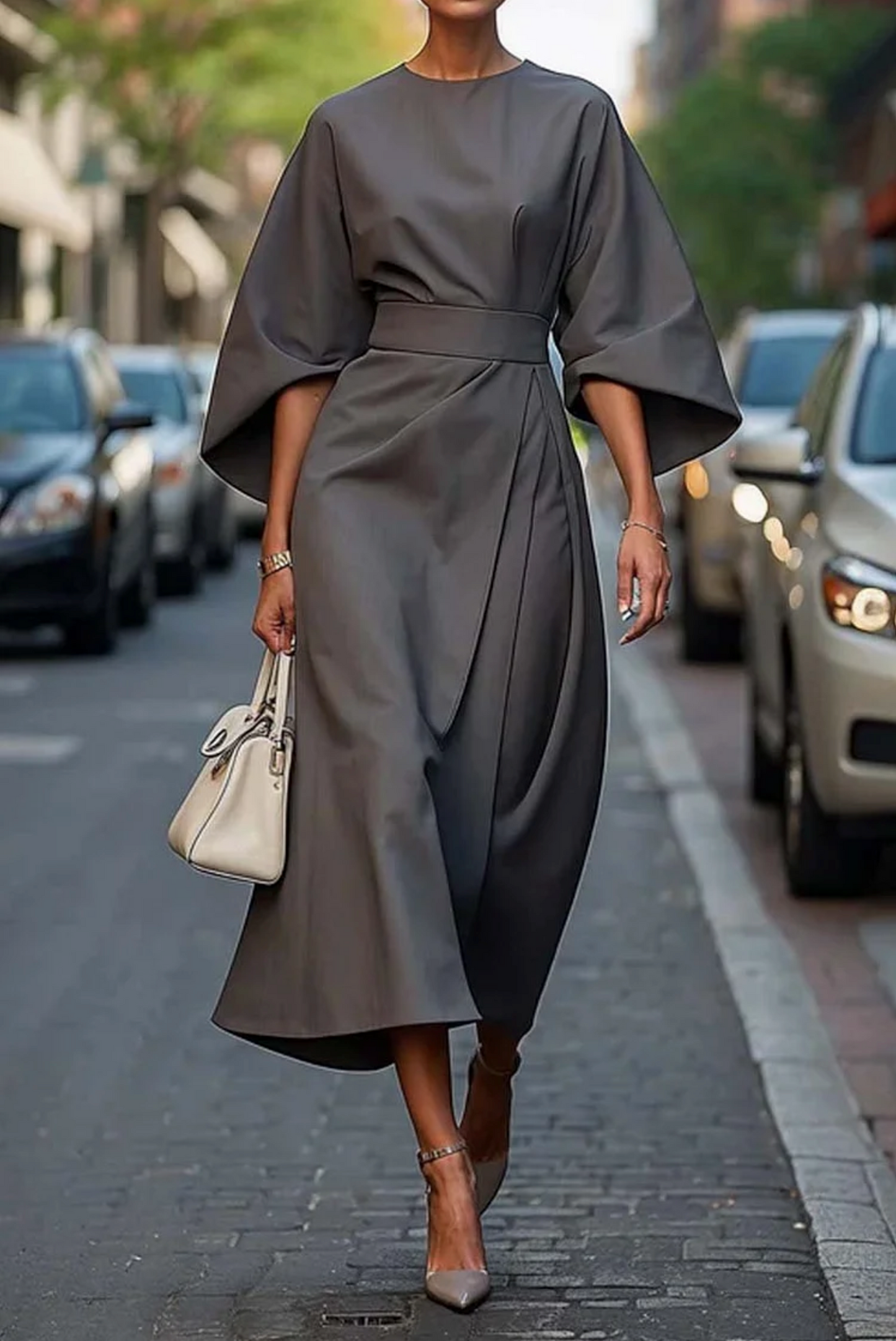Clara | Women's Winter Midi Dress with Lantern Sleeves