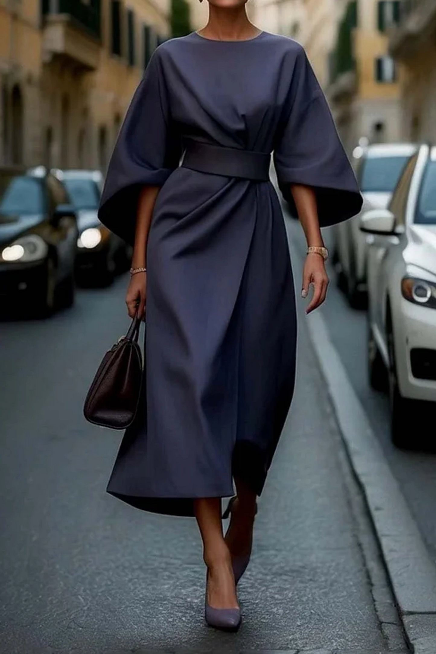 Annika | Women's Midi Dress with Waist Belt