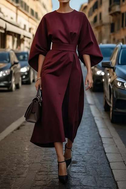 Clara | Women's Winter Midi Dress with Lantern Sleeves