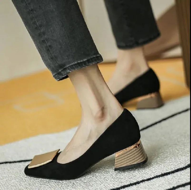 Lightweight European Stylish Elegant Green Square Heel Shoes for Ladies Casual Office Party Heels Milanni Fashion