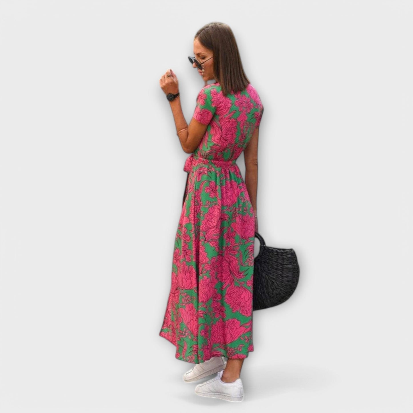 Renate | Women's Casual Long Dress with V-Neck and Belt