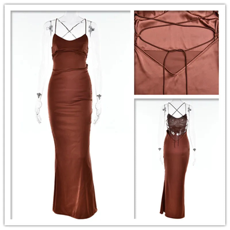 Satin Backless Slim Sexy Mermaid Dress Elegant Night Club Party Dress  Milanni Fashion   