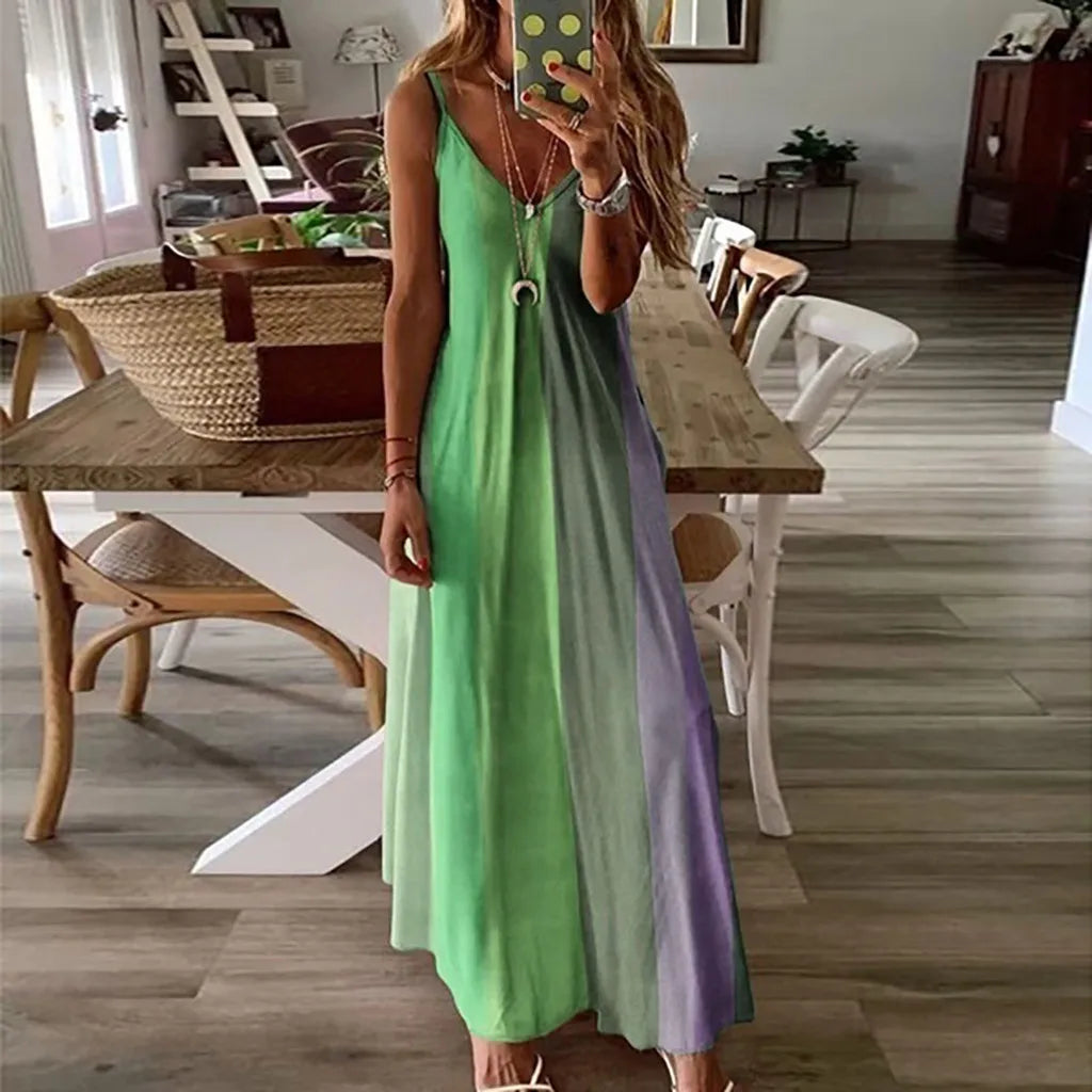 Women Gradient Print Summer Casual Long Dress Maxi Dress Milanni Fashion Green XXXXL United States