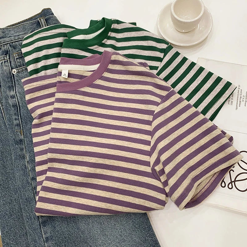 Basic Casual Short Sleeve Striped T-Shirt Versatile Women Top Stylish and Comfortable Everyday Wear Milanni Fashion