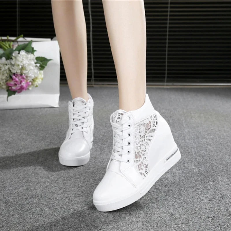 Leather High-Heeled Wedge Platform Sports Shoes Rubber Cloth Height Increase Silver Women Footwear Milanni Fashion