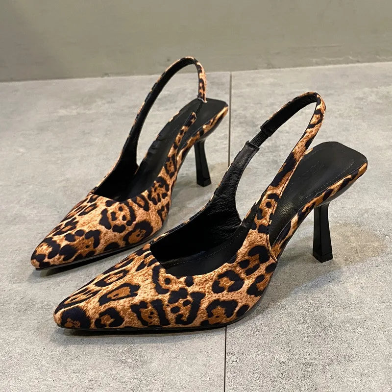 Women's Leopard Print Shoes Designer Simple Non-Slip Pointed Toe Ladies Thin Heels Sandals  Milanni Fashion   