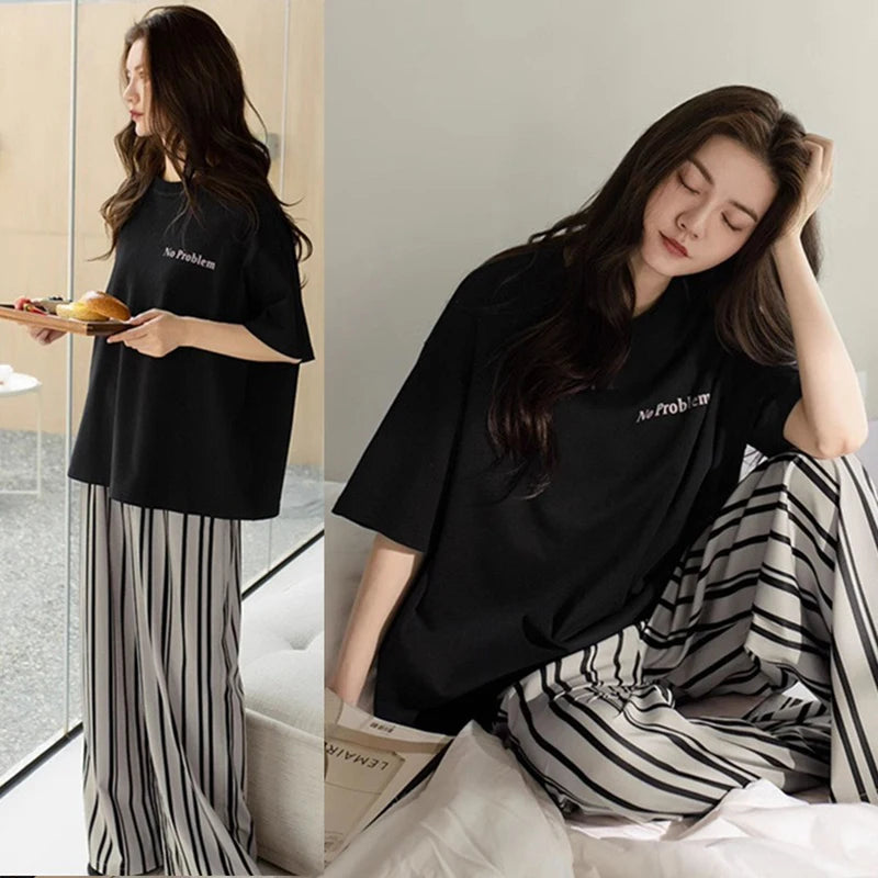 Short-Sleeved Shirt and Pants Suit Comfortable Nightwear Loungewear Set for Women Milanni Fashion